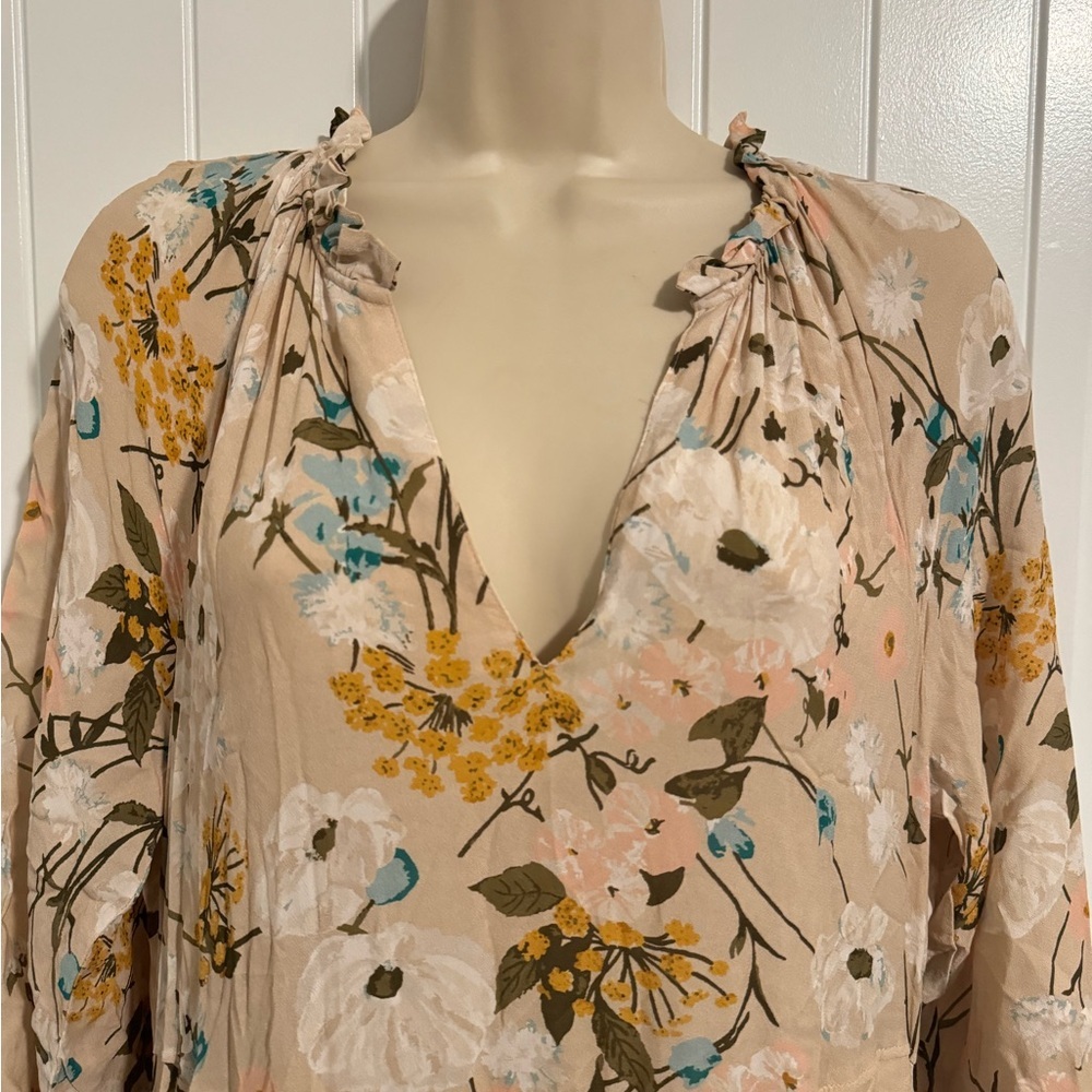 Spartina Adeline‎ Poppy Beige Floral Tiered Midi Dress Medium - Picture 3 of 7